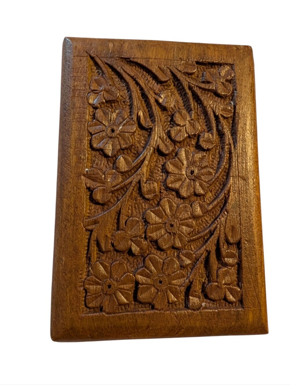 Vintage Hand Carved Wooden Jewelry Box: Floral Inlay Trinket Organizer India